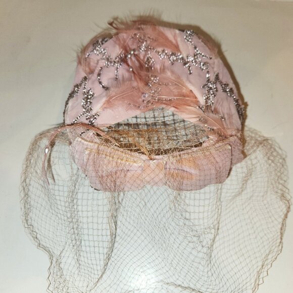 Vintage Hat with Net, Feathers, Beads *AS IS READ* main image 14